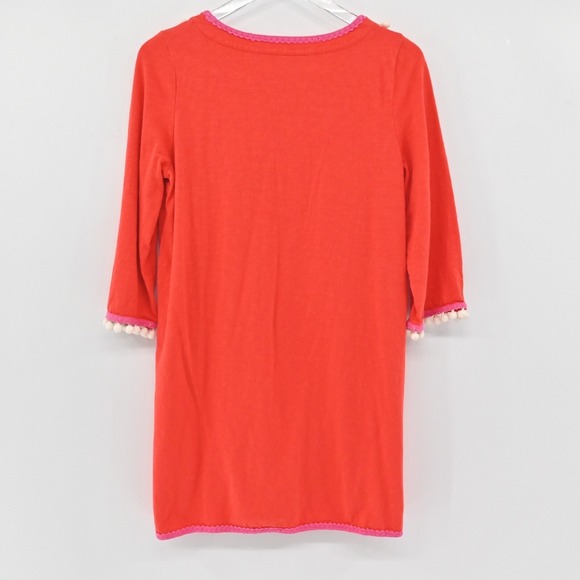 Boden Kasia Jersey Tunic Dress Womens 6 Red Pom Pom Trim Tassel Tie Relaxed Boho - Picture 3 of 13